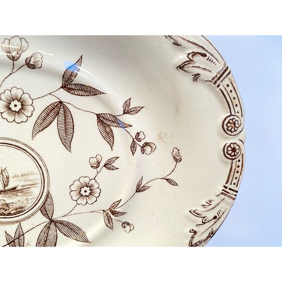 Antique James Beech Perak Brown Transferware Circa 1850 Tunstall Pickle Dish - Picture 2 of 5